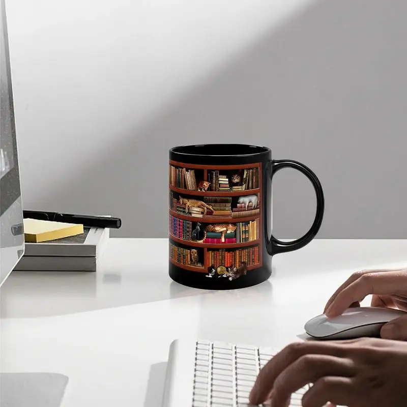 

3D Bookshelf Mug Cat Design Book Cup Multipurpose Space Design Ceramic Book Lover Cup Creative Library Bookshelf Coffee Cup