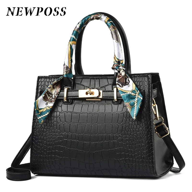 Newposs Leather Women Messenger Bags Crocodile Female Crossbody Shoulder Hand bags For Women