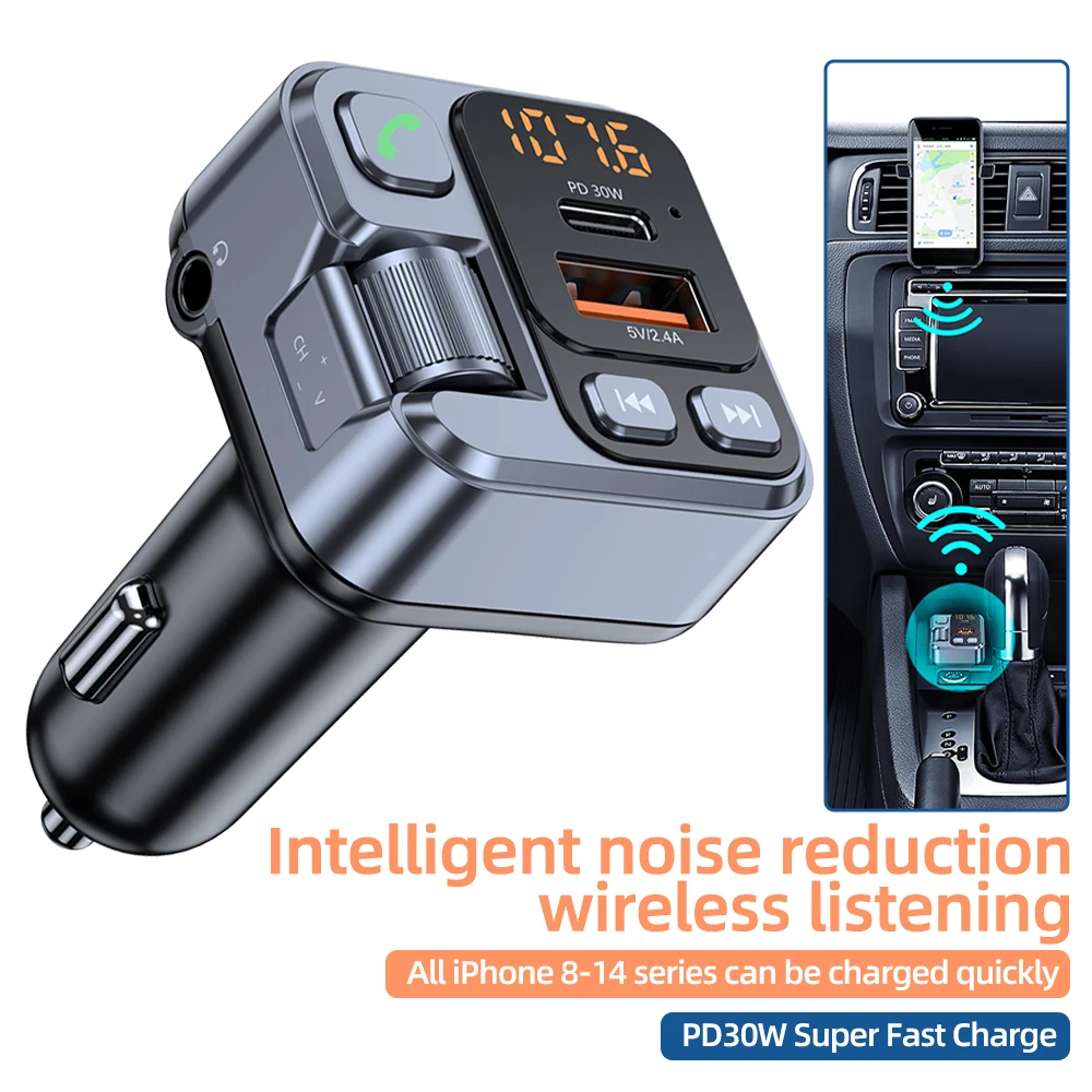 

FM-передатчик PD30W Быстрая зарядка USB Автомобильное зарядное устройство Громкая связь Bluetooth адаптер автомобильный комплект FM-радио MP3-плеер FM-модулятор