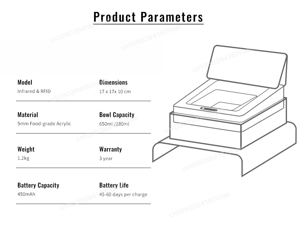 รูปสินค้า เครื่องให้อาหารสัตว์เลี้ยงอัจฉริยะ 650 มล. พร้อมเซ็นเซอร์ RFID
