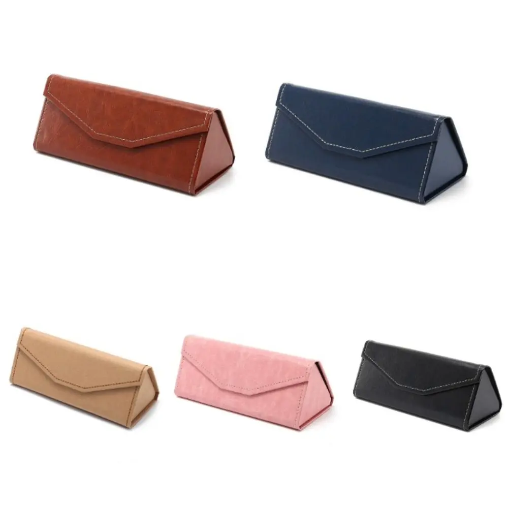 Portable PU Leather Triangle Sunglasses Box Solid Color Folding Eyewear Case Waterproof Glasses Box Men Women Glasses Case