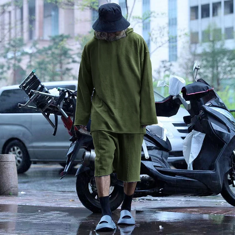 Summer Men's Set Cotton Shorts O-neck Hooded Sportswear Brand High-quality Oversized Casual Outdoor Sports 2-piece Set