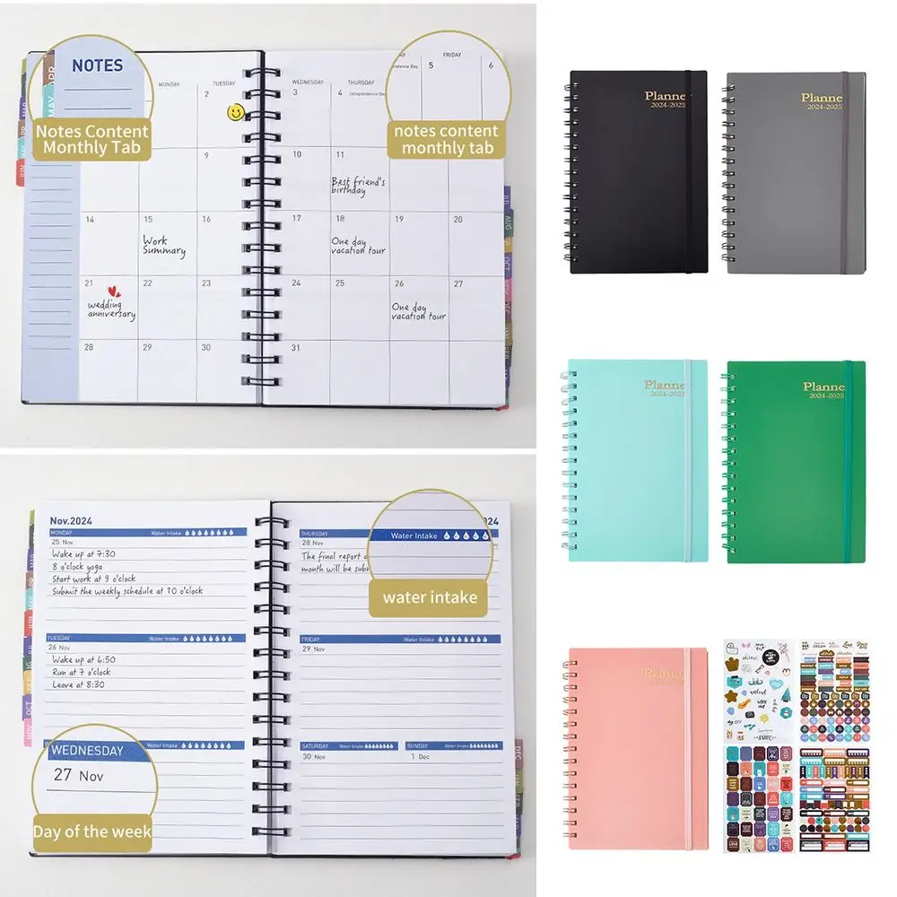 365 Days A5 English Agenda Book High Quality PU Leather 2024.1-2025.6 Calendar Book Daily Weekly Planner Students