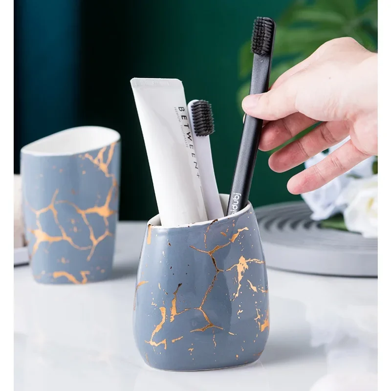 Bathroom Accessories Set Marble Ceramics Toothpaste Dispenser Soap Box Toothbrush Holder Bathroom Cup Lotion Bottle bathroom accessories