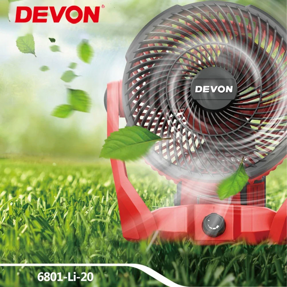 

Devon Cordless Fan 6801 20v 375m/min 14Cubic Meter Per Min Rechargeable with USB Type-C Universal Flex Battery Platform