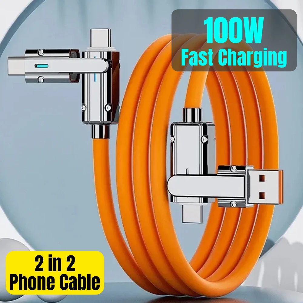 

2 in 2 PD 100W Fast USB Cable for IPhone 13 14 15 Retractable Portable 4 in 1 Micro USB Type C Charger Cable for Huawei Samsung