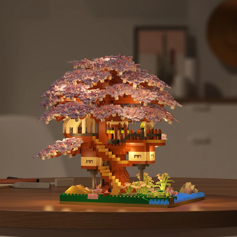 Mini Sakura Tree Building Blocks City Series DIY Cherry Blossom Bricks Treehouse