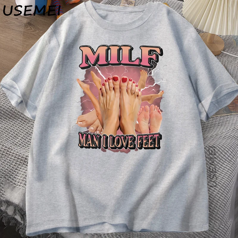 Men's Adult Humor Graphic T-Shirt - MILF Man I Love Feet - Funny Gag Tee, Round Neck, Short Sleeve, Casual Loose Streetwear