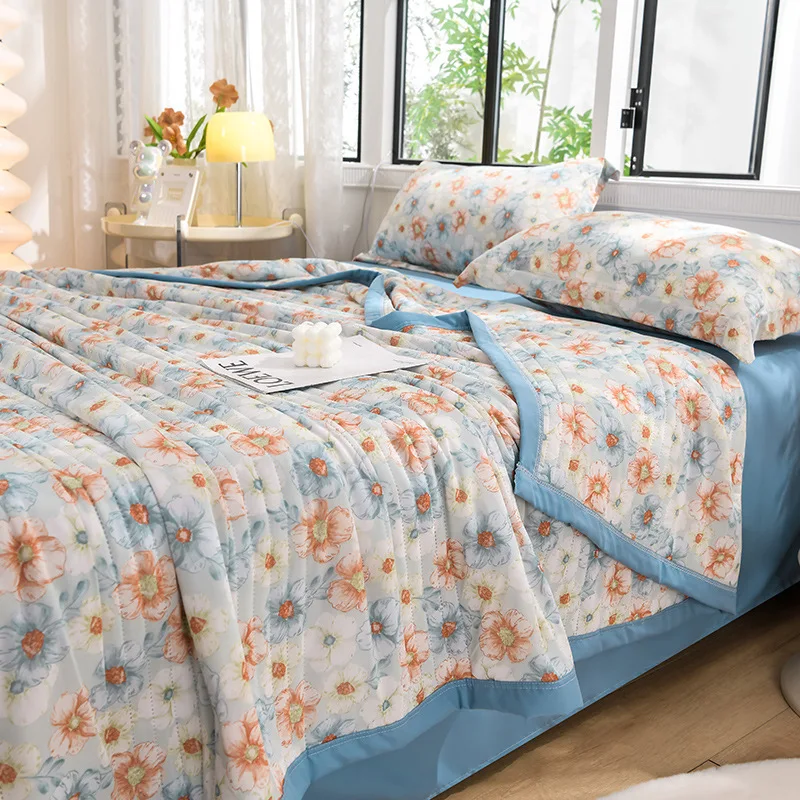 

Summer Ice Soft Double Sensation Cool Silk Summer Cool Thin Quilt Student Dormitory Single Double Person Thin Quilt Washable