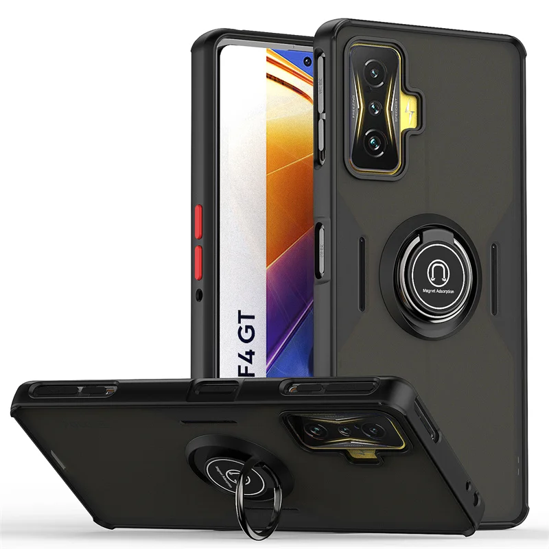 Shockproof Armor Matte Case with Magnetic Holder Ring Stand