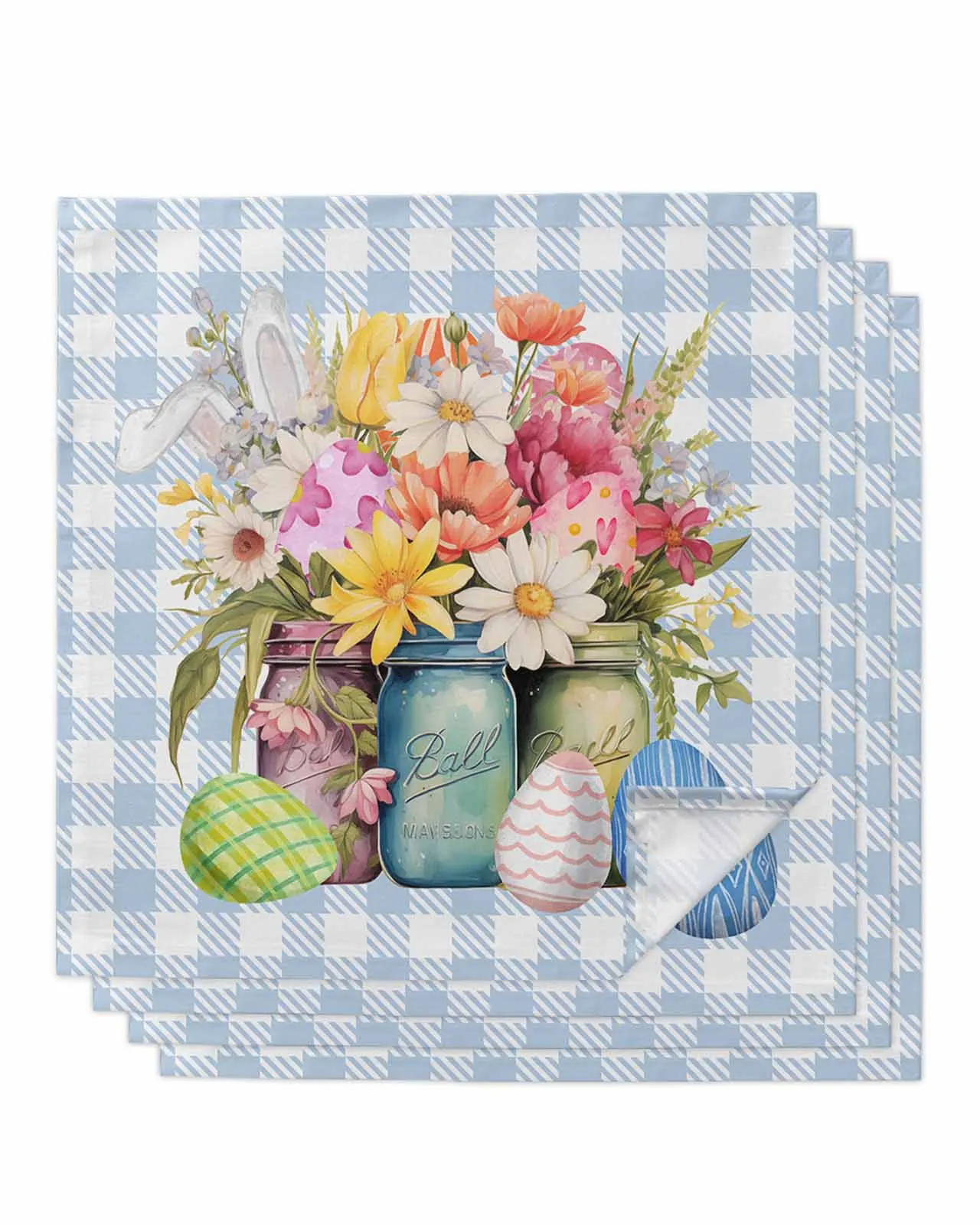

4pcs Easter Eggs Watercolor Flowers Table Napkins Cloth Set Kitchen Dinner Tea Towels Table Mat Wedding Decor Napkins