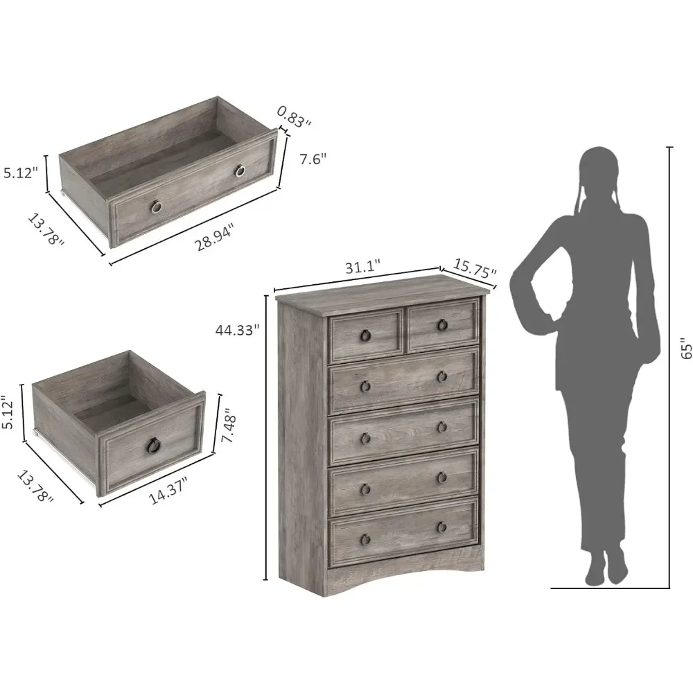 Modern 6 Drawer Dresser, Dressers for Bedroom, Tall Chest of Drawers Closet Organizers & Storage Clothes - Easy Pull Handle 5