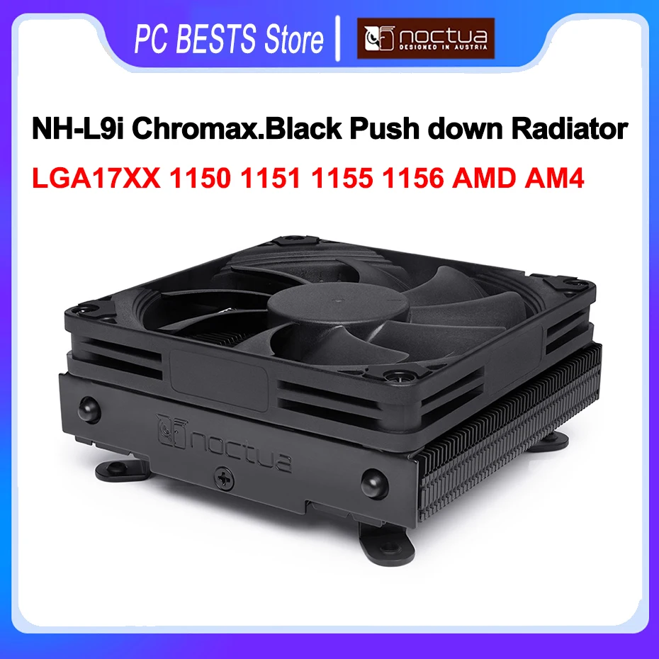

Noctua NH-L9i Chromax. Черный радиатор 37 мм, низкопрофильный кулер для ЦП, охлаждающий вентилятор HTPC для маленьких Intel LGA17XX 1150 1151 1155 AMD