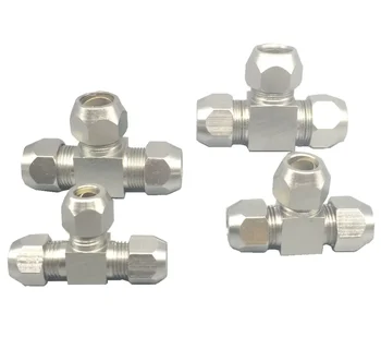 Fit Tube O/D 4/6/8/10/12/14/15/16mm Tee 3 Ways Nikel Plated Brass Pneumatic Air Compression Ferrule Fitting Adapter 1