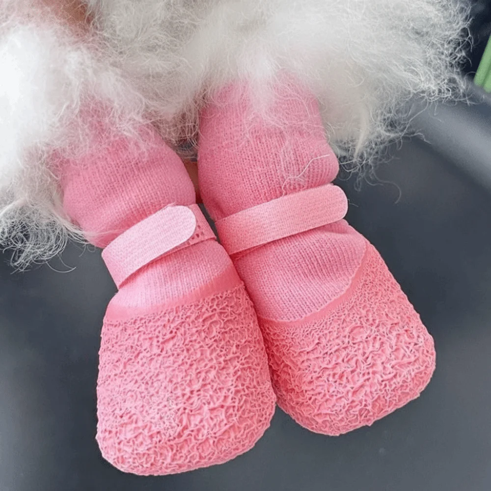 4 Stück/Set verstellbare, rutschfeste Hundeschuhe, atmungsaktiv, verschleißfest, wasserdicht, Hundestiefel, bequemer Haustierpfotenschutz – Detail 6