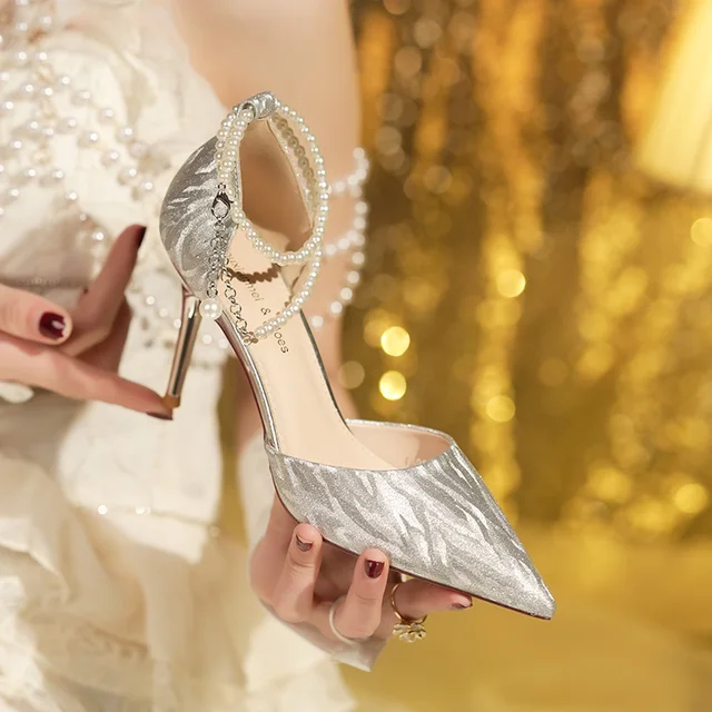 Women's Sparkly Rhinestone Stiletto Heels – Bow Ankle Strap Pumps For Wedding & Party (3.5" Heel, Pointed Toe)