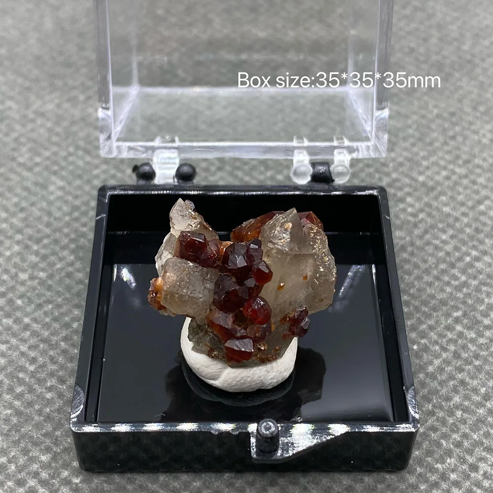 

100% natural garnet smoky crystal symbiotic rough stone specimen quartz mineral + Box size:35*35*35mm