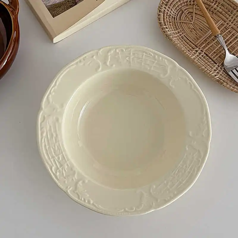 French Ceramic Deep Plate Exquisite Straw Hat Plates Western Pasta Disc Household Yoghurt Fruit Salad Tray