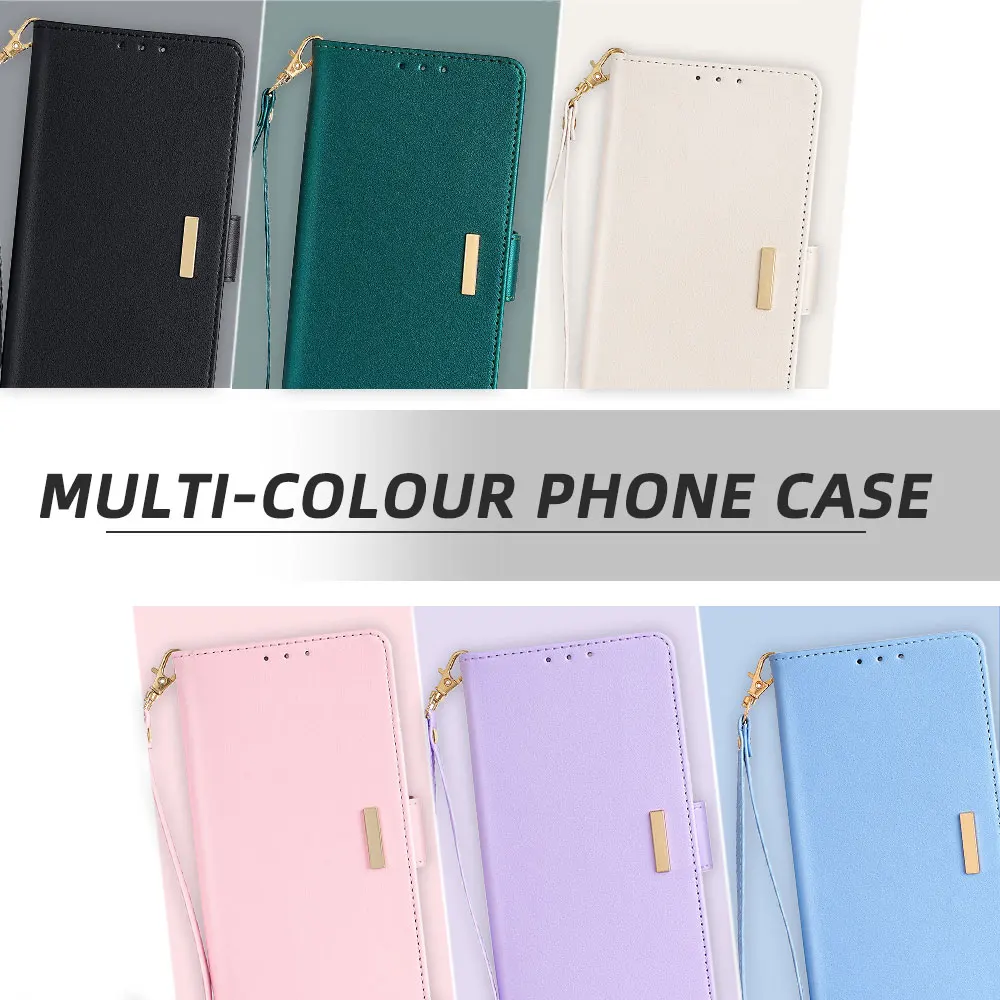 Magnetic Leather Flip Wallet Case with Card Slots and Side Buckle - Shockproof Cover