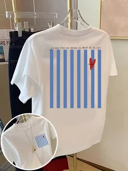 Reading By The Sea, Romantic Love Print Tshirt Double-sided Short Sleeve Crew Neck Casual Top for Summer Spring,Women'S Clothing 1