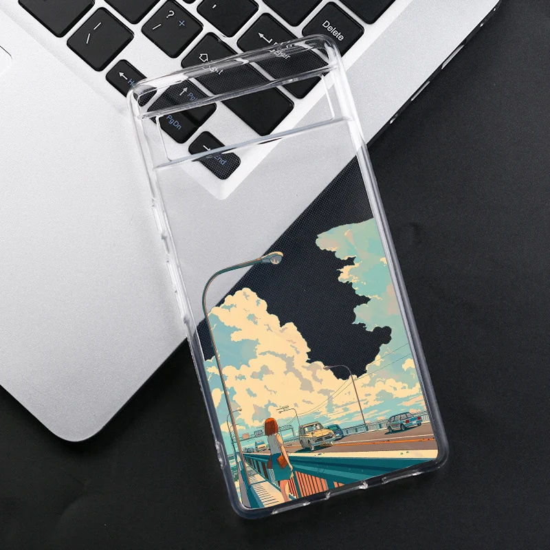 Cute Japanese Anime Landscape Transparent Phone Case - Retro Illustration Soft Cover s