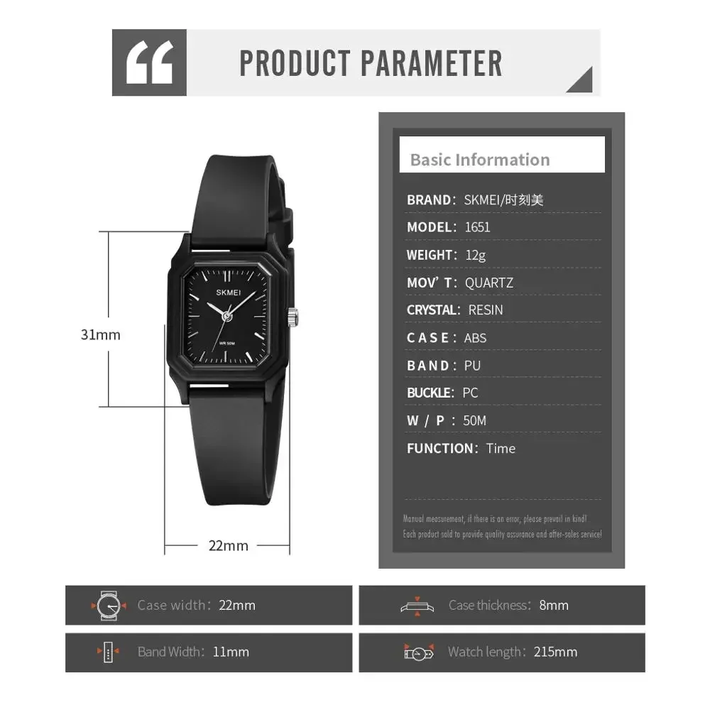 SKMEI 1651 Luxury Small Young Lady Girl Quartz Watch for Women Casual Creative Sports Waterproof Womens Wristwatches Reloj Mujer