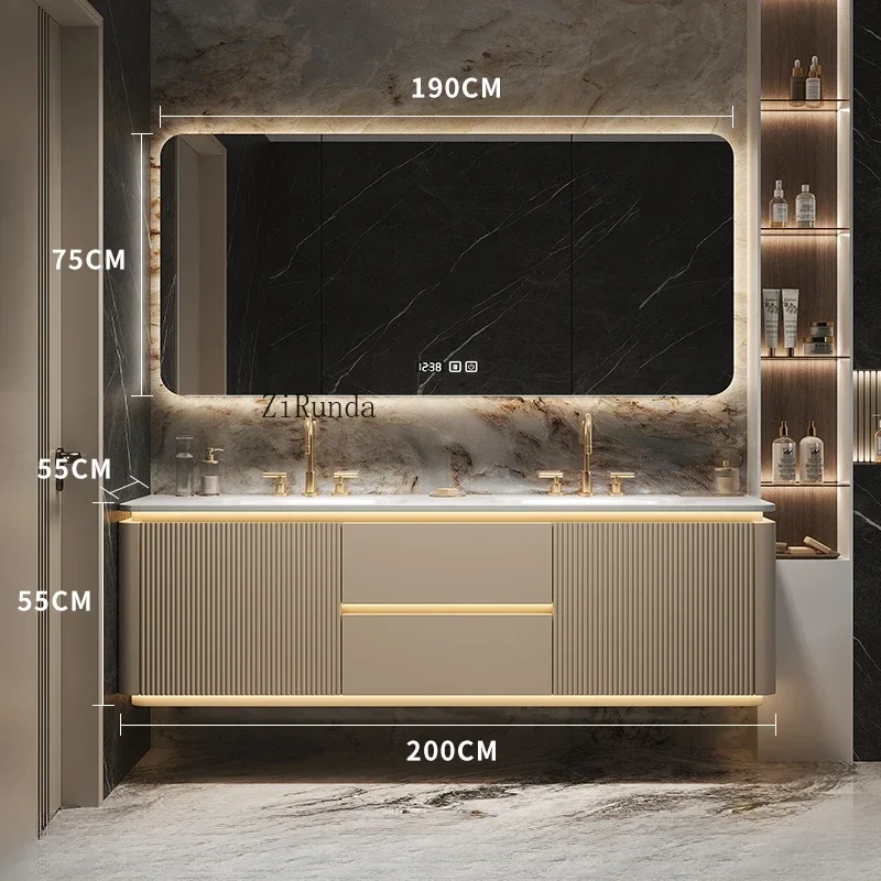 Nordic Cream Style Rock Plate Bathroom Cabinets Vanity Combo Wall-mounted Bathroom Cabinets Fashion Furniture Arredo Bagno FYB