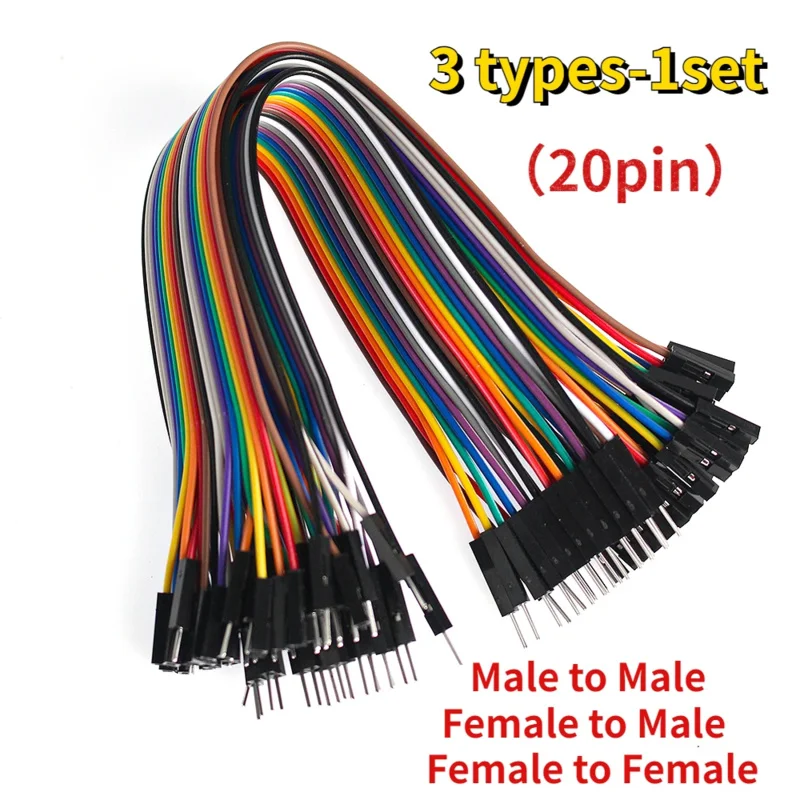 Cable de puente de 20 pines, línea Dupont de 20cm macho a macho + hembra a macho + Cable Dupont hembra a hembra, para Kit electrónico Arduino DIY