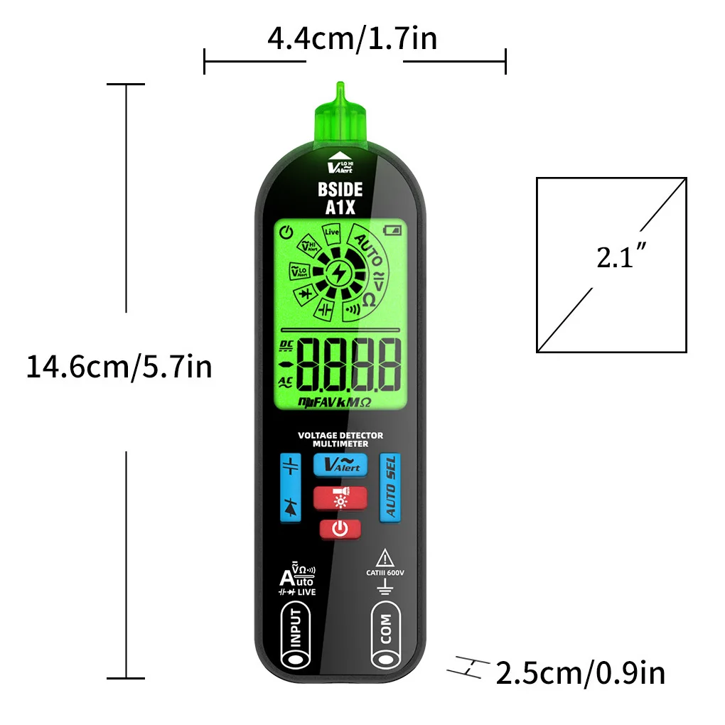 Digital Multimeter Tester Smart Mode With Red Green Backlight Measures Capacitance Diode Ohm