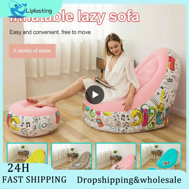 

Large Lazy Inflatable Sofa Chair Flocking Inflatable Recliner With Footstool Graffiti Lunch Recliner For Outdoor Garden Camping