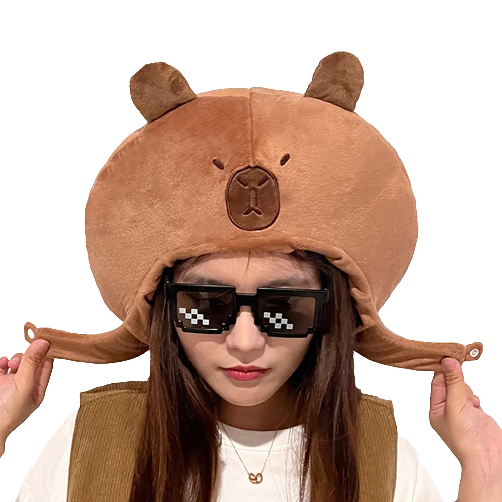 

Cute Plush Animal Hat Soft Capybara Hood Animal Hat with Cute Ears Party Dress up Cosplay Costume