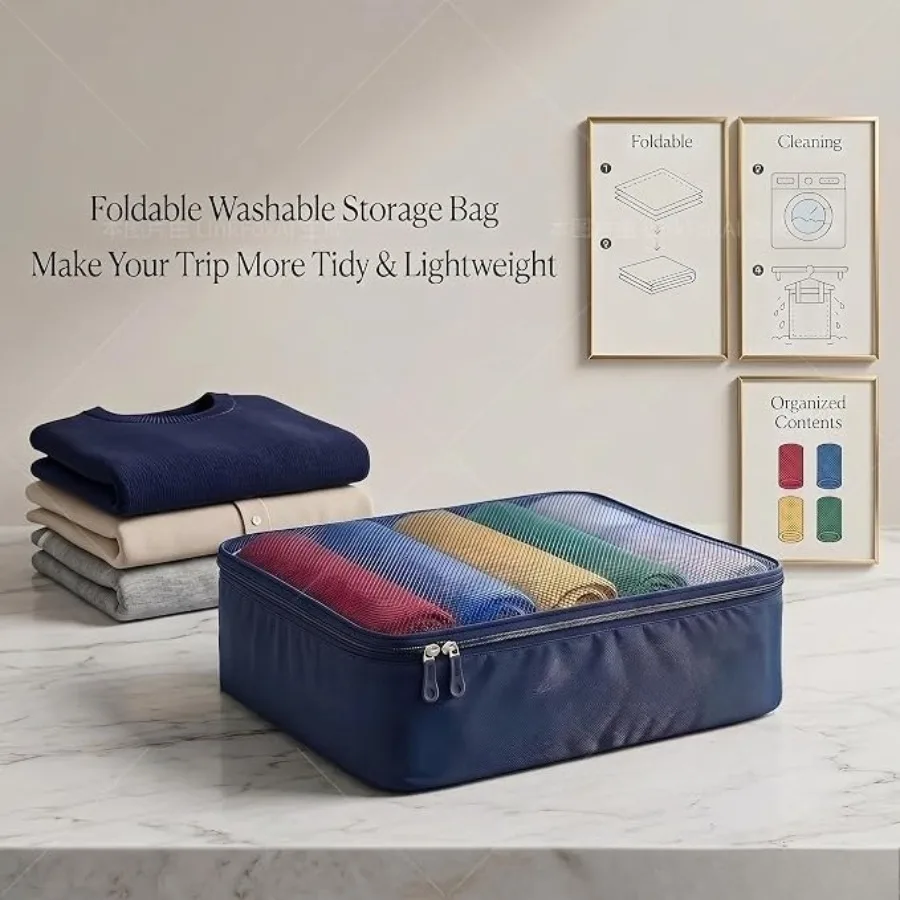 Compact Foldable Packing Cubes with Breathable Mesh Design
