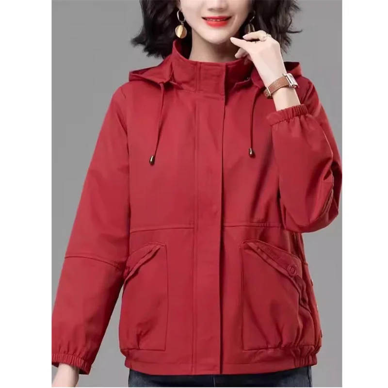 4XL Leisure Women's Short Jacket Spring And Autumn Trench 2024New Loose Oversized Middle-Aged Mother Hooded Baseball Jacket Top