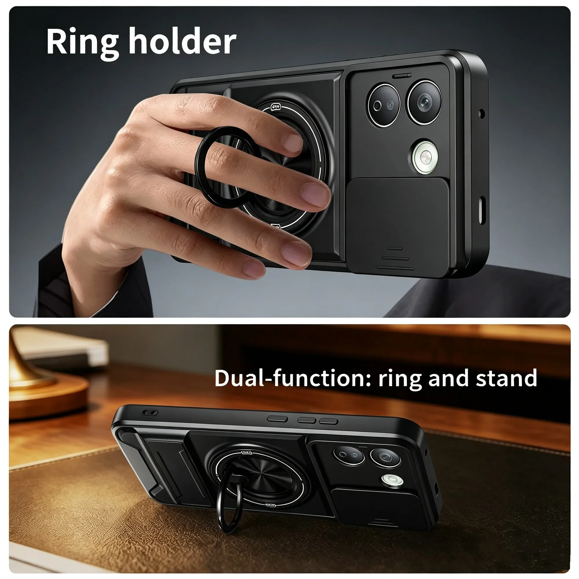 Magnetic Stand Shockproof Armor Phone Case with Slide Camera Protector and Kickstand