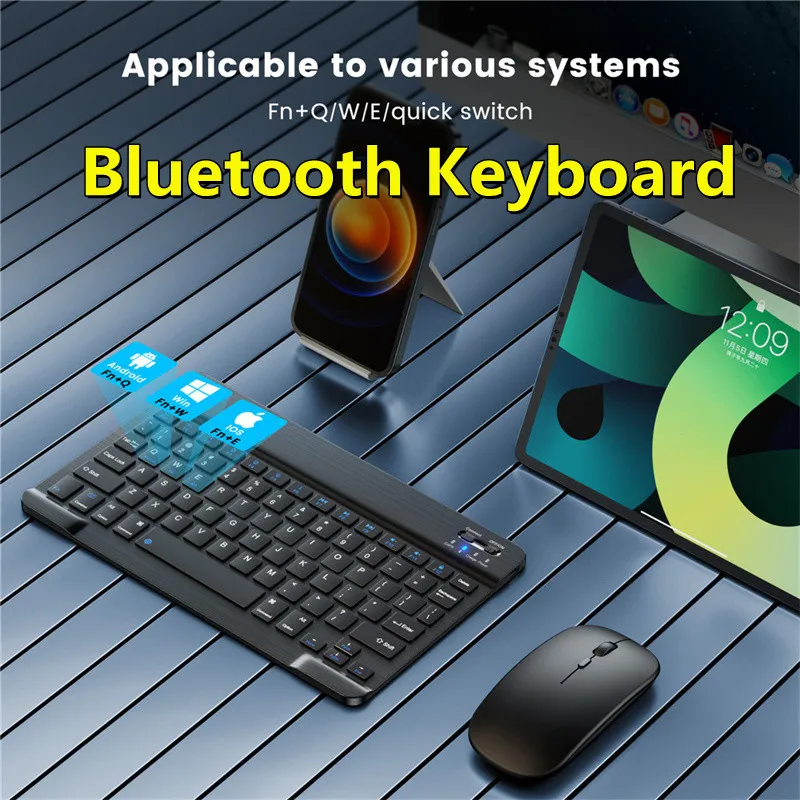 For Ipad Tablet Azerty Thai Keyboard With Arabic French Russian Spanish Bluetooth Wireless Keyboard Mouse Android Universal 10"