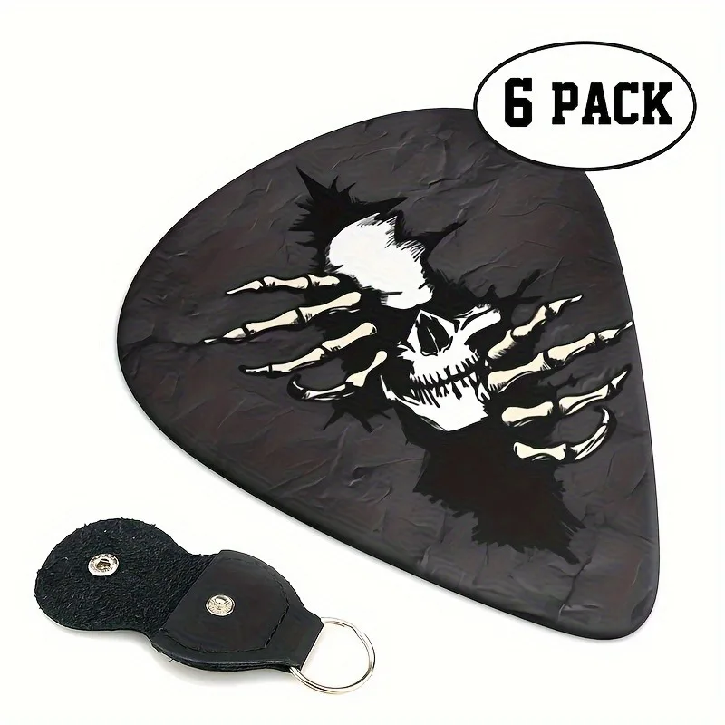 Guitar Picks 6 Pcs Original Sound Guitar Picks Double-Sided Printed Ukulele Guitar Finger Shrapnel Keychain Holster Gift For Music Lovers