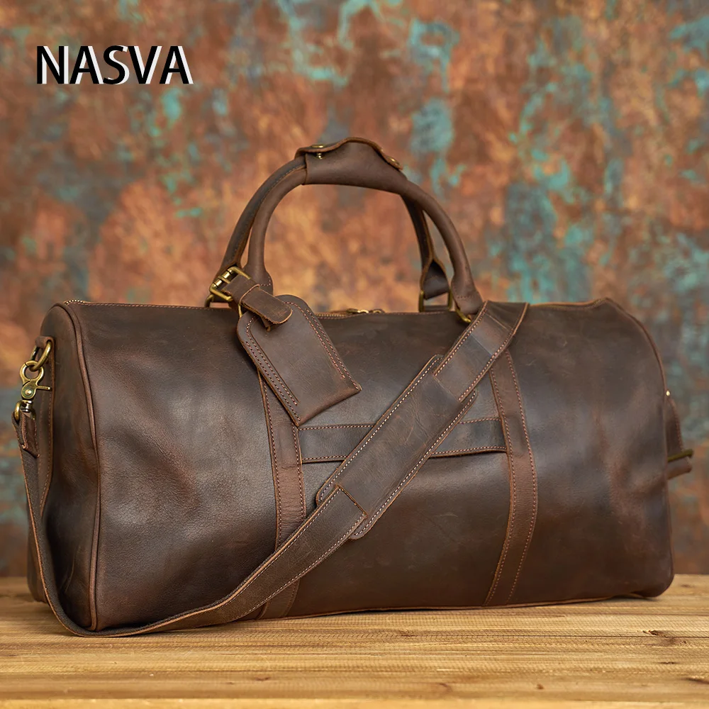 Nasva-가죽 여행 빈티지 핸드백, 남성용 숄더백, 메신저백, 더플 백, 노트북 가방, 15 인치 노트북용