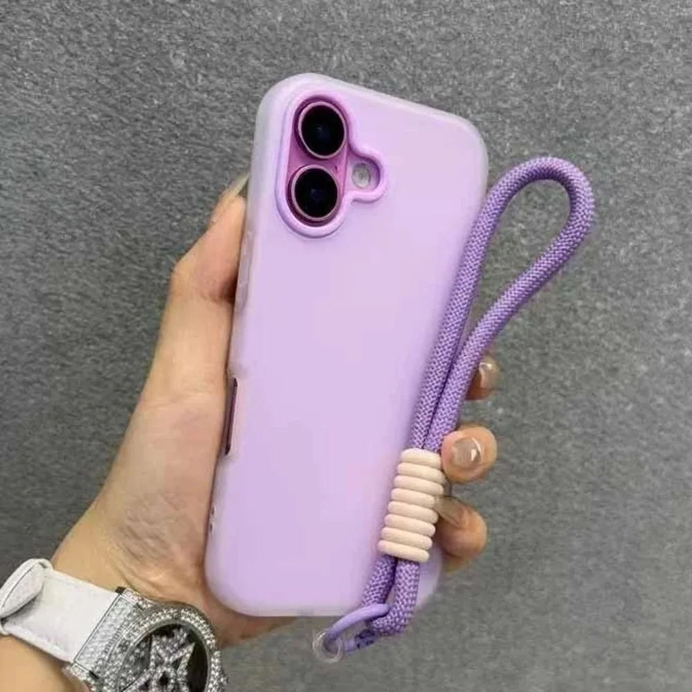 Matte Candy Wrist Strap Phone Case with Hand Lanyard - 2-in-1 Jelly Soft Cover