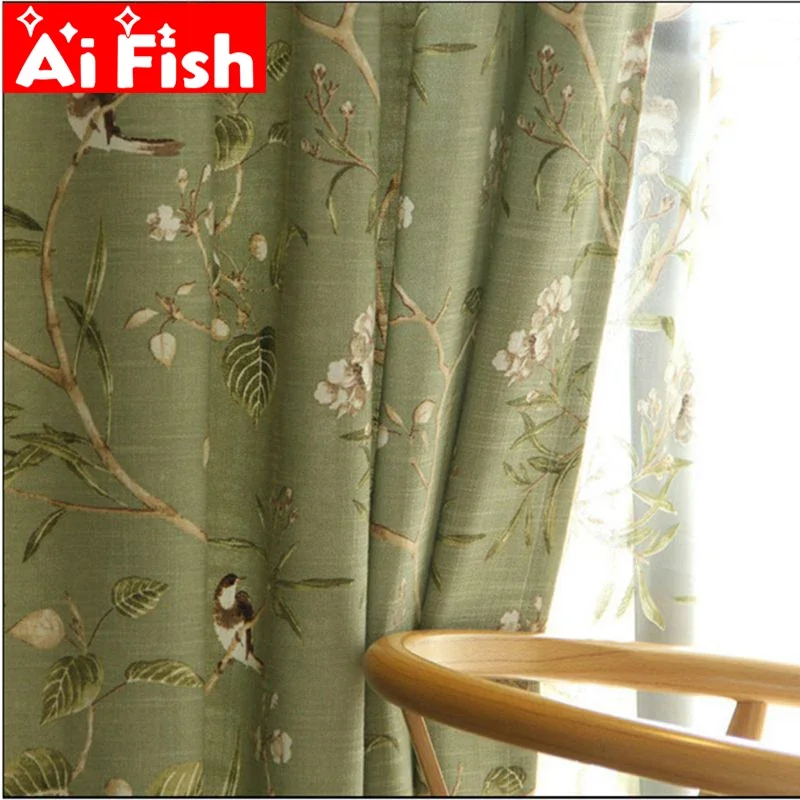 Blackout curtains window curtains decor curtains cotton and linen curtains american country garden cotton linen window curtains for living room birds printed bedroom window blackout drapes wp145-40
