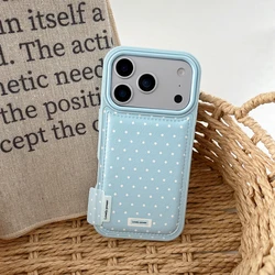 Vibrant Blue Pink Polka Dot Leather Shock - Proof Phone Case - iPhone 15 (SKY BLUE)