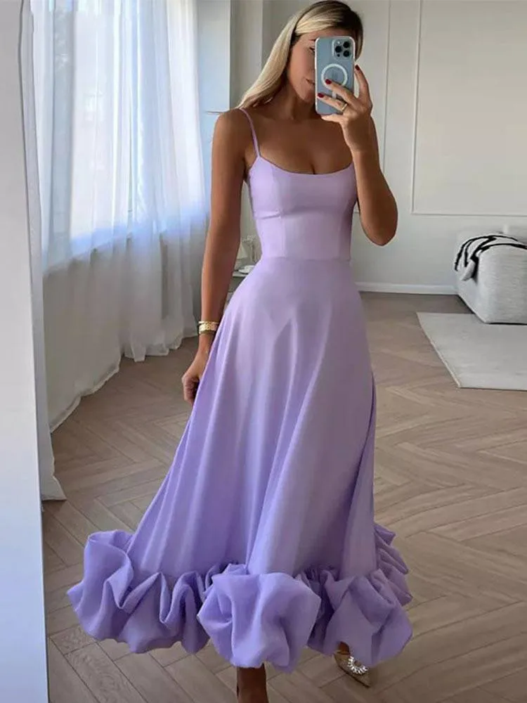 

Casual Pleated Camisole Dress Women Elegant Sleeveless Backless Long Dresses Fashion Female Banquet Party Robe Vestido