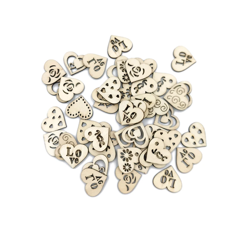 20pcs Wooden Slices Ornaments Heart Wood Embellishments Crafts Hollow