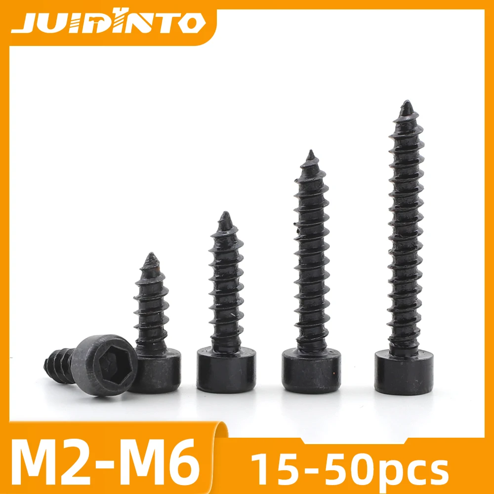 15-50pcs Black Hexagon Socket Cap Head Self Tapping Screws Carbon Steel M2-M6 Allen Head For Audio Speaker