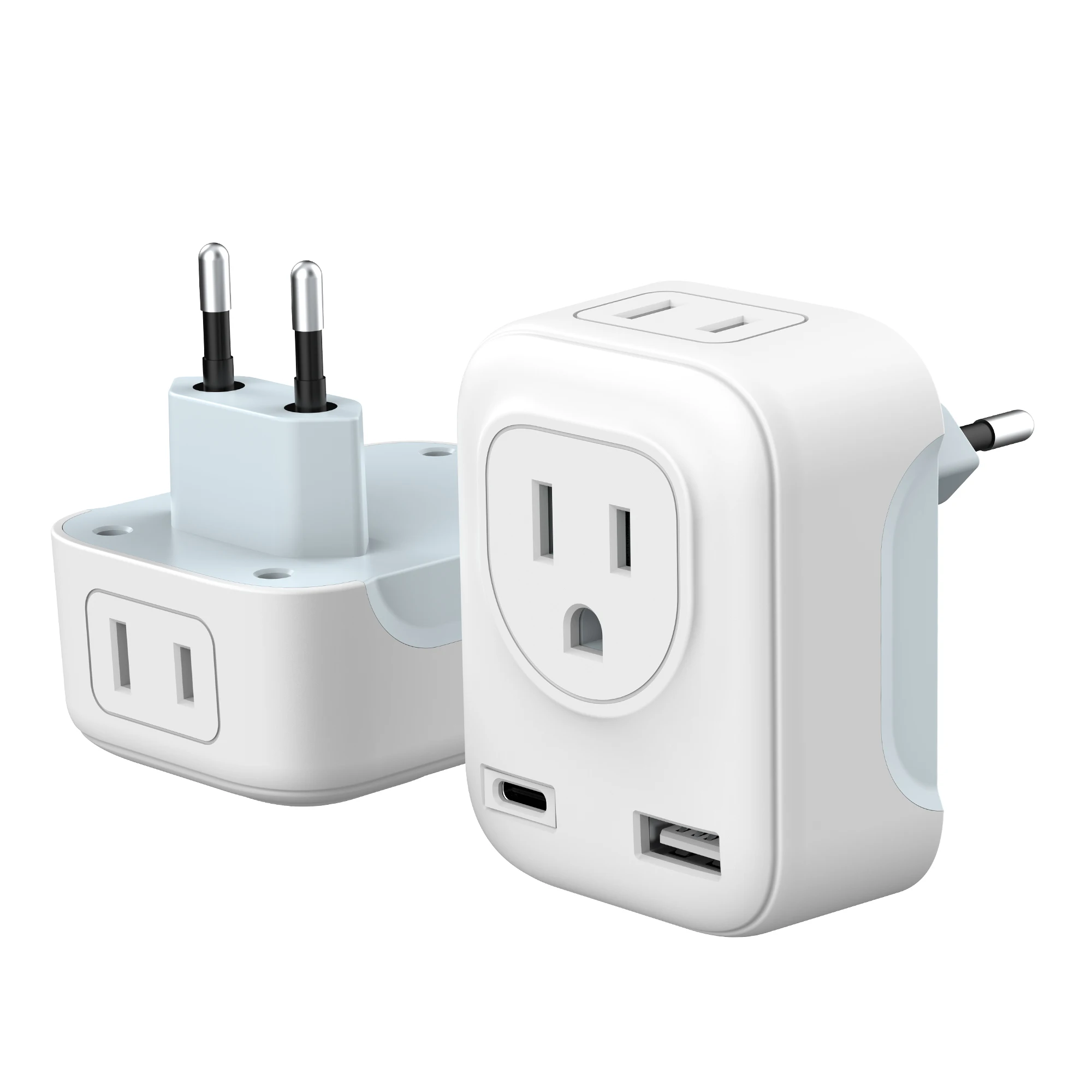 

100pcs EU Travel Plug Adapter US to Europe International Power Adaptor with 2 USB Ports,2 American Outlets- 4 in 1 plug adapter