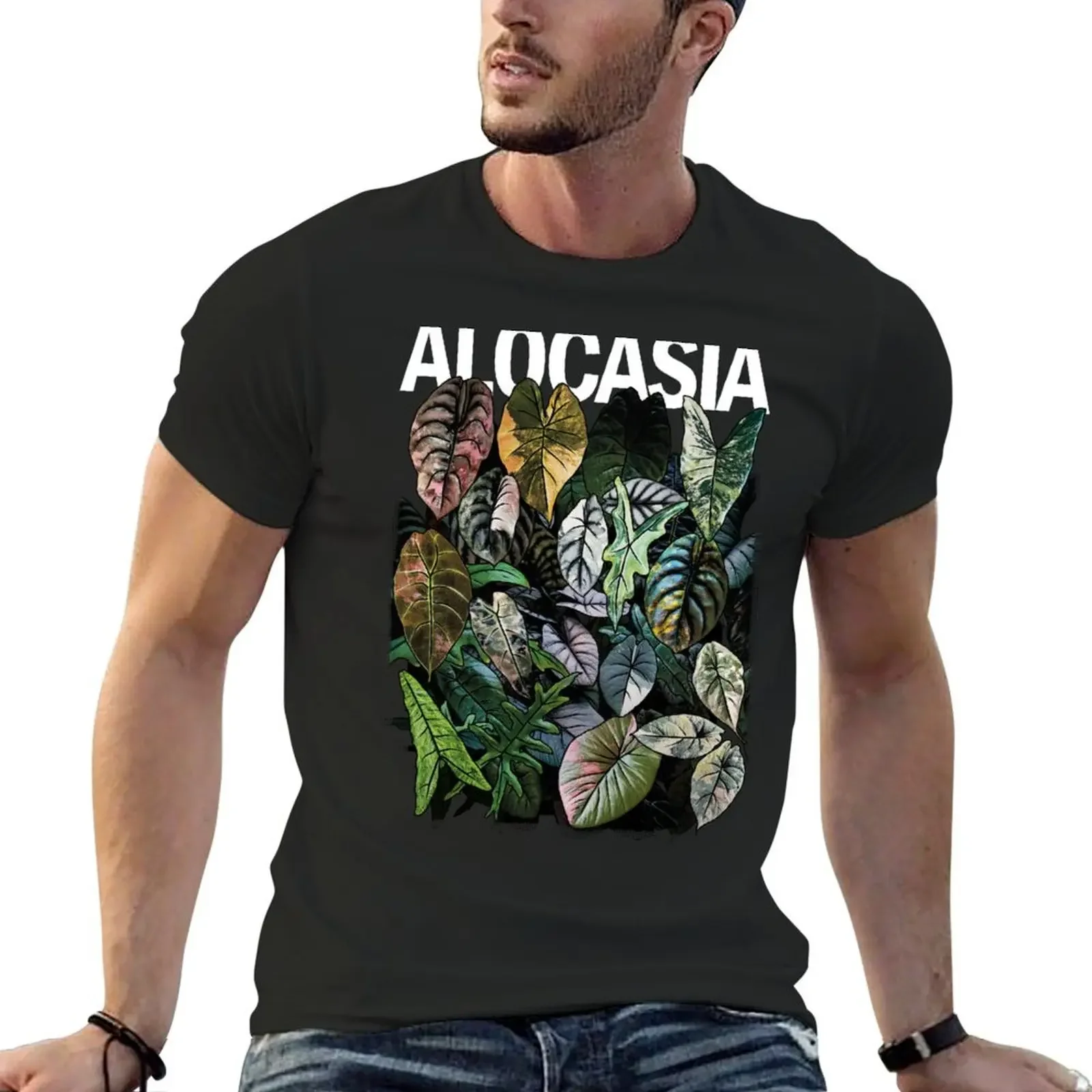 Alocasia Jungle Variegato T-Shirt Ragazzi Whites Funnys T Shirt Uomo
