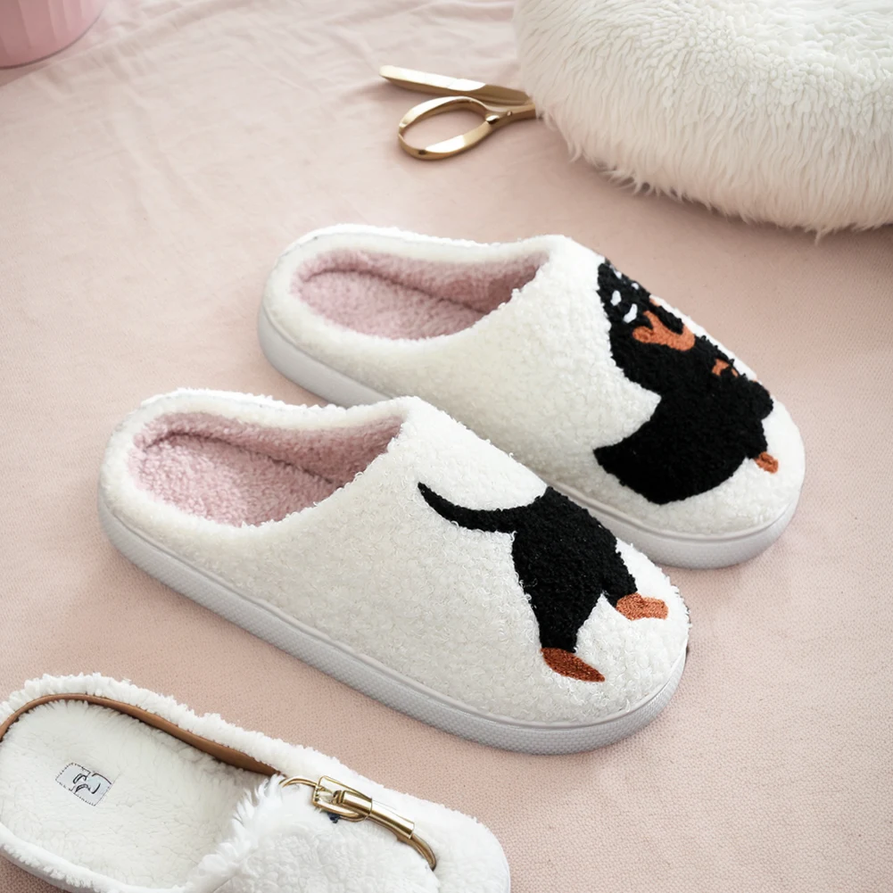 Cute Dog Cotton Slippers for Woman Men 2024 New Autumn Winter Home Floor Shoes Anti-slip Light Weight Couples Indoor Warm Slides 3