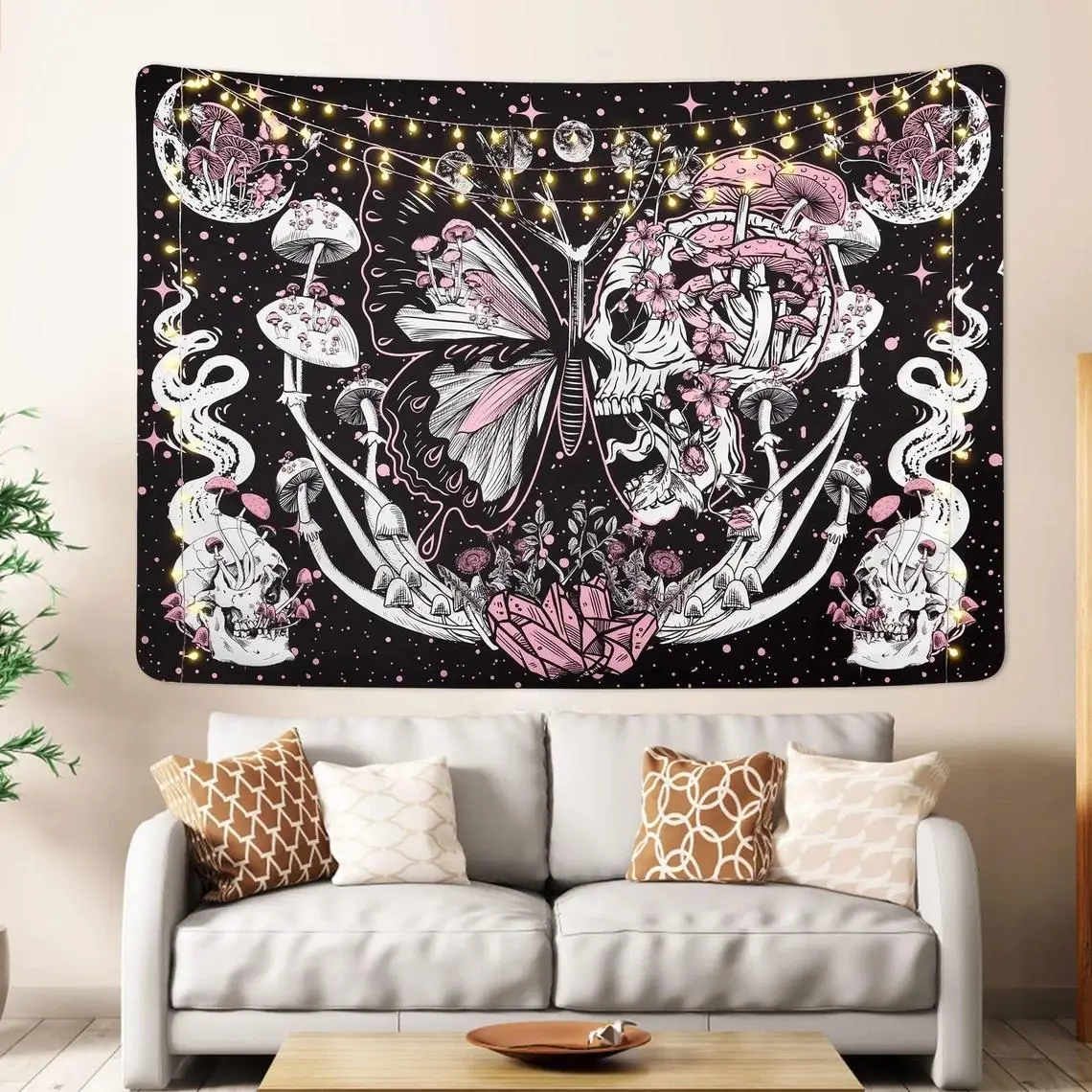 Tapestry Decor Hippie Skull Tapestry Psychedelic Mushroom Gothic Tapestry Colorful Psychedelic Wall Decor Art Aesthetic Home Decor Tapestries