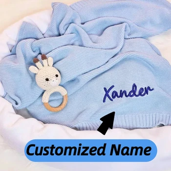 Nome personalizzato personalizzato Lettera per la scuola materna del neonato Coperta ricamata in maglia per bambini Regali robusti fatti a mano Compleanno della ragazza del ragazzo 1