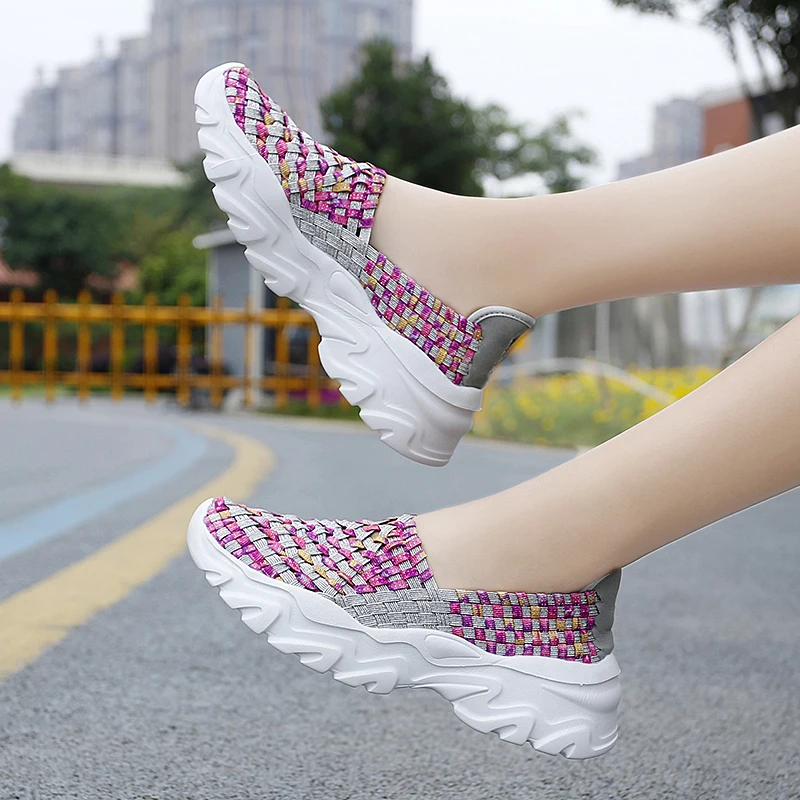 수제 여성 신발 여성 캐주얼 신발 여름 통기성 패션 편안한 경량 직조 신발 Zapatillas De Mujer