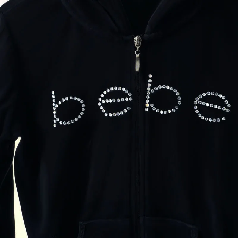 Y2K Rhinestone Letter Zip Up Hoodies Women Autumn Goth Zip Long Sleeve Short Jacket Coats Harajuku Hip Hop Hooded Sweatshirt Top